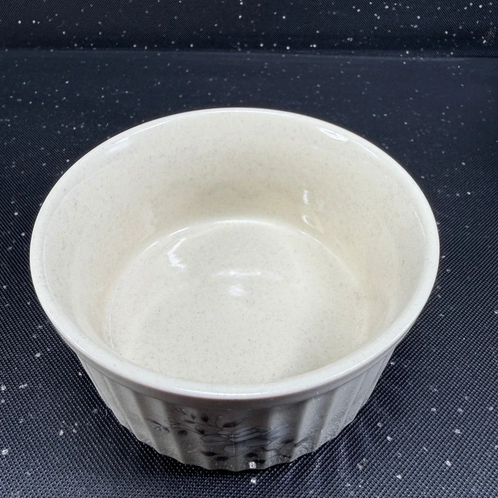 Southampton Stoneware Collection Ramekins Set 2 Grey Floral Cream Made in Japan